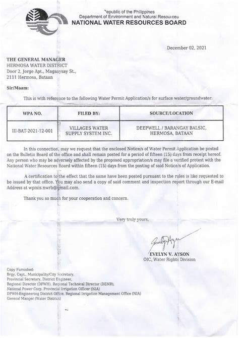 WATER PERMIT NATIONAL WATER RESOURCES BOARD .